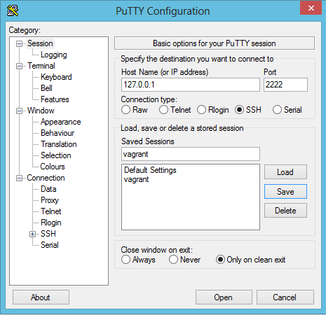 "Putty SSH connection configuration 1"