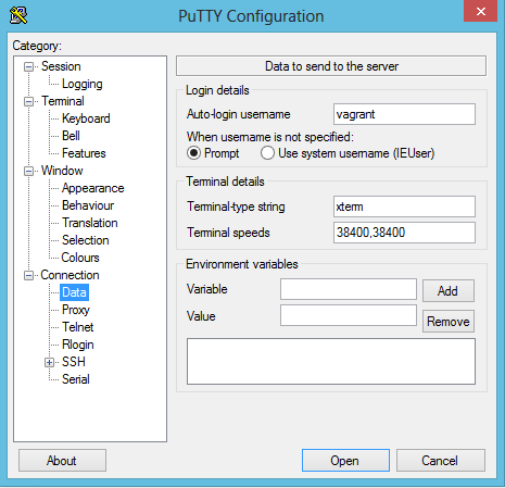 "Putty SSH connection configuration 2"