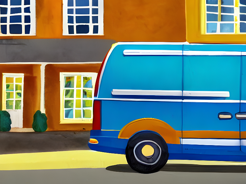 A painting of a delivery van